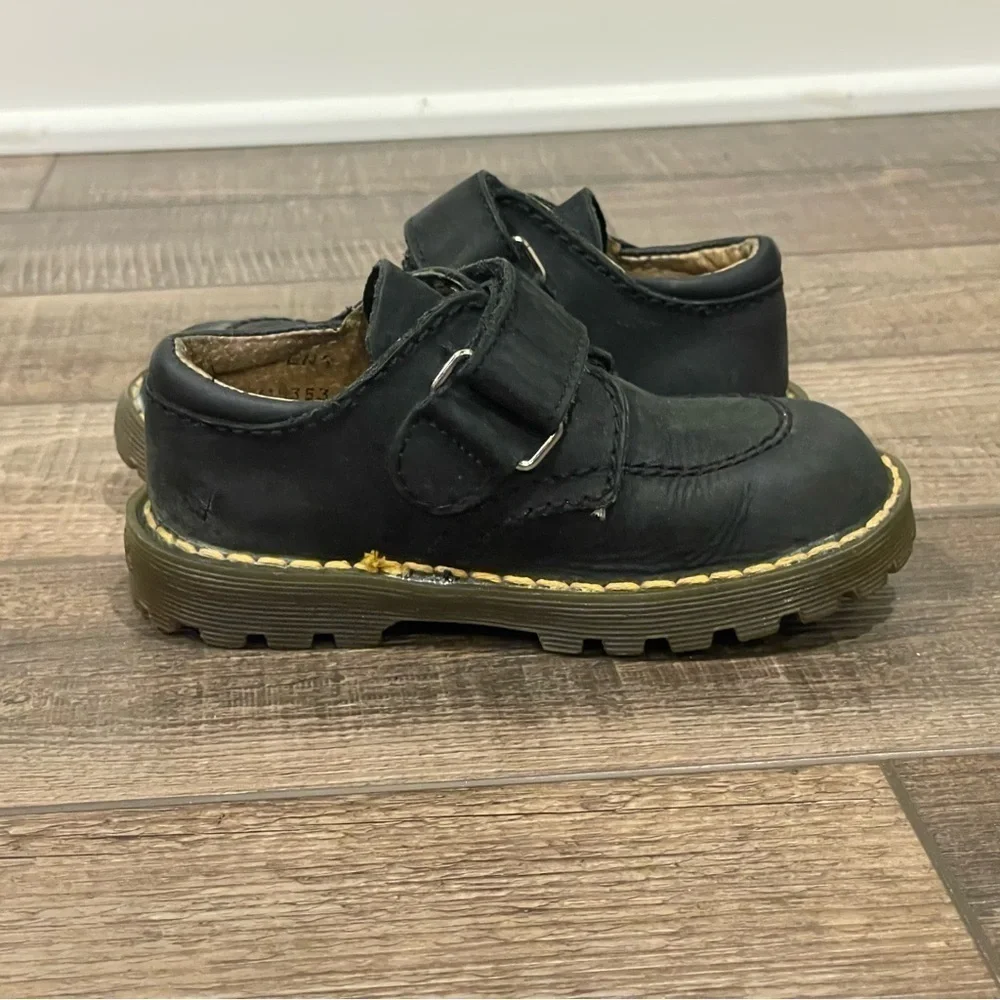 Dr. Martens Toddler Black Leather Suede Hook & Loop shoes SZ UK 8 US 9 England